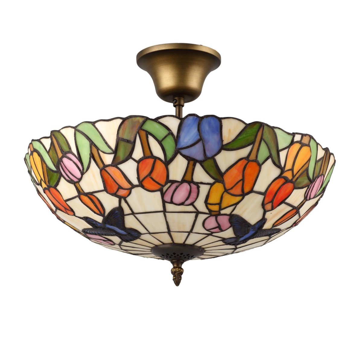 Tulpaner Ø40 Flerfärgad från Norrsken Design - Tulpaner &auml;r en klassisk Tiffany lampa med vacker design med f&aring;glar och tulpaner i olika f&auml;rger.