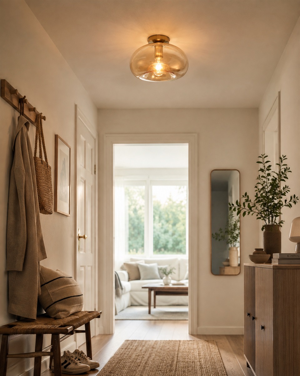 Munc Ø28 Amber plafond från Lampan - Munc &auml;r en elegant plafond som kombinerar glas och metall i en mjuk och stilren design.