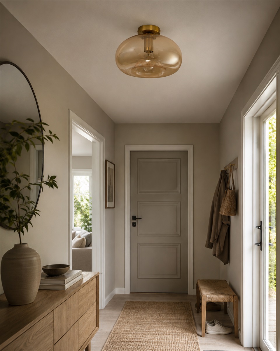 Munc Ø28 Amber plafond från Lampan - Munc &auml;r en elegant plafond som kombinerar glas och metall i en mjuk och stilren design.