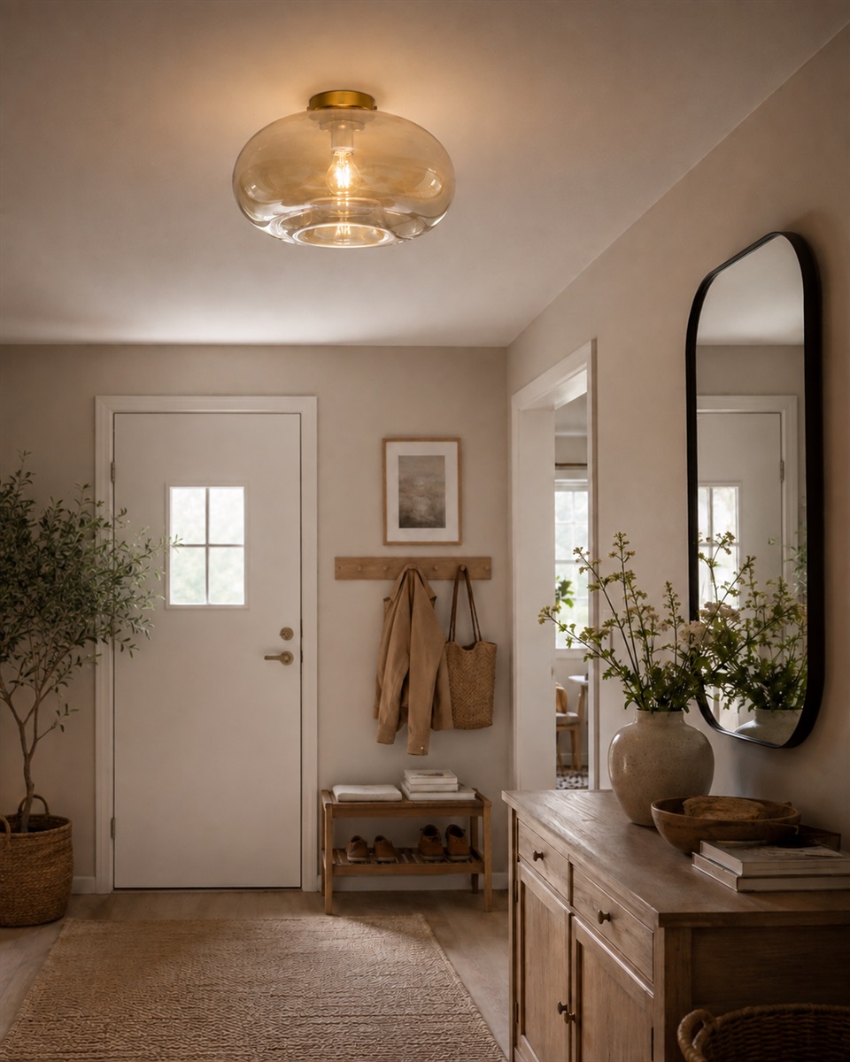 Munc Ø40 Amber plafond från Lampan - Munc &auml;r en elegant plafond som kombinerar glas och metall i en mjuk och stilren design.