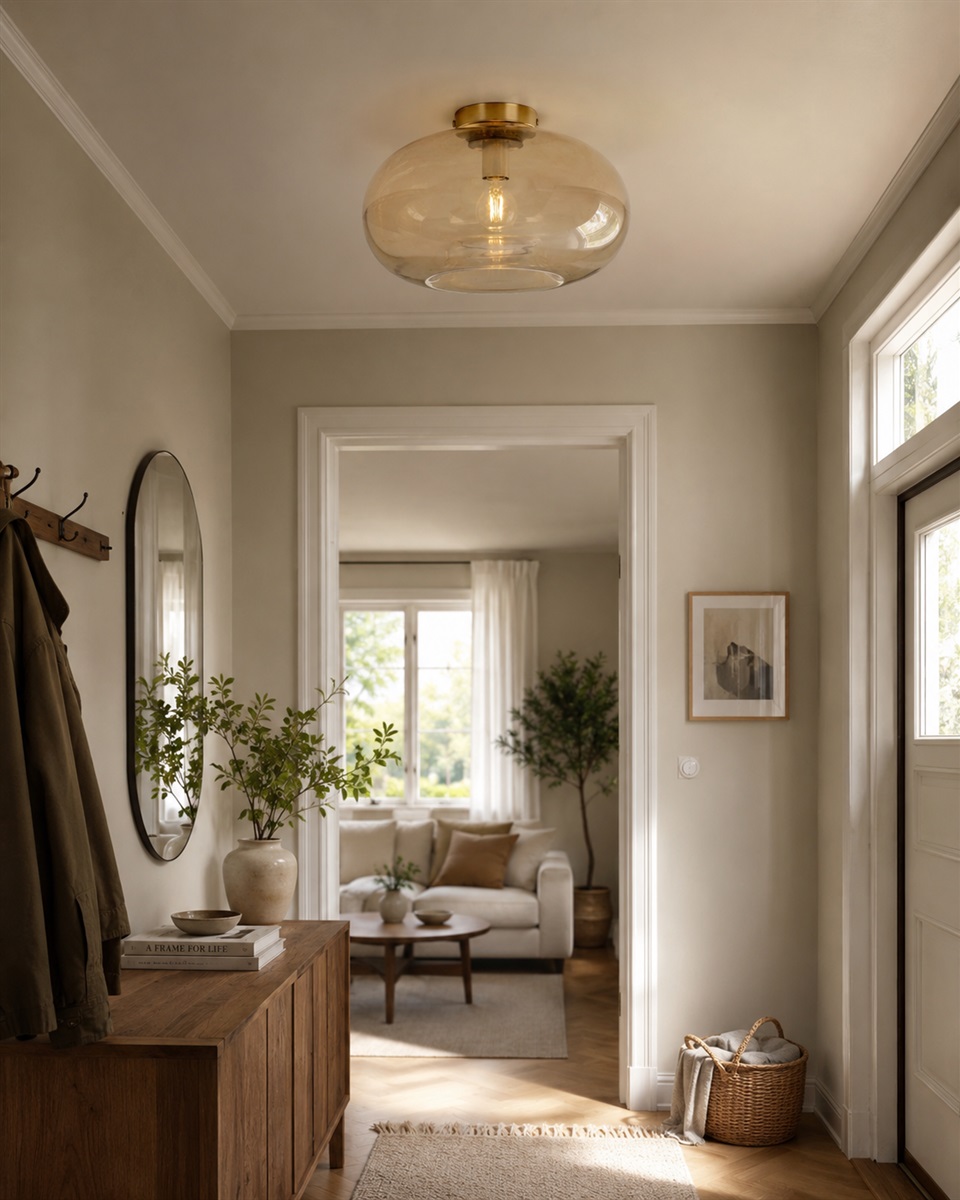 Munc Ø40 Amber plafond från Lampan - Munc &auml;r en elegant plafond som kombinerar glas och metall i en mjuk och stilren design.