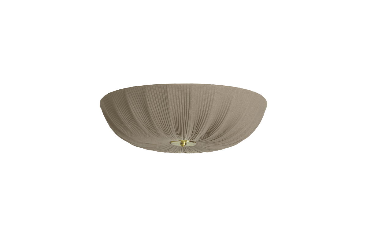 Lady Ø45 Grå plafond från Aneta Lighting - Kombinationen av den varmgr&aring; textilen och detaljerna i m&auml;ssing ger lampan ett stilfullt och tidl&ouml;st uttryck.