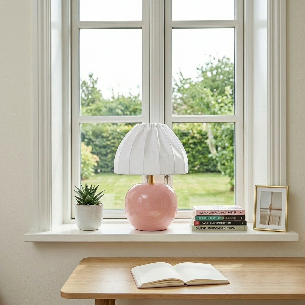 Peach 27cm Rosa bordslampa från Cottex - Peach &auml;r en charmig bordslampa som kombinerar mjuka f&auml;rger med en lekfull form.