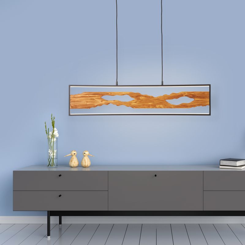 Chaumont 100cm Trä taklampa från Brilliant - Chaumont &auml;r en stilfull pendel som g&ouml;r sig lika bra som belysning &ouml;ver k&ouml;ks&ouml;n eller matbordet och blir dekorativ detalj i rummet.
