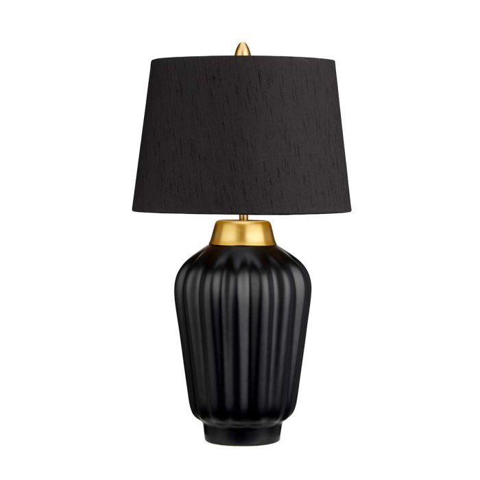 Bexley 56cm Svart bordslampa från Elstead Lighting - Den levereras med en avsmalnande lampsk&auml;rm i svart konstsilke med en m&auml;ssingf&auml;rgad insida, handgjord i Storbritannien.