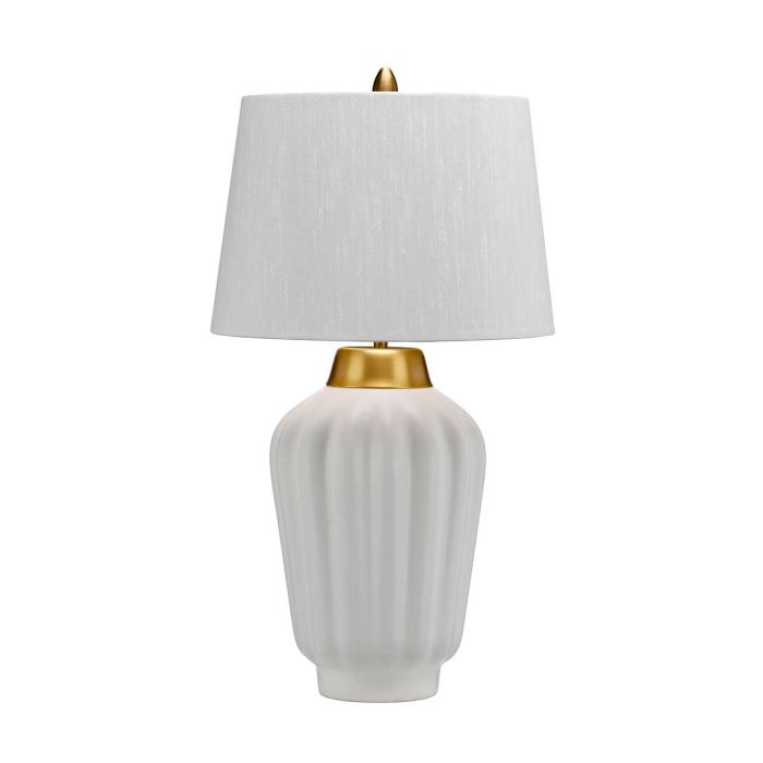 Bexley 56cm Vit bordslampa från Elstead Lighting - Den levereras med en avsmalnande lampsk&auml;rm i ljus elfenbensf&auml;rgad konstsilke med en m&auml;ssingf&auml;rgad insida, handgjord i Storbritannien.