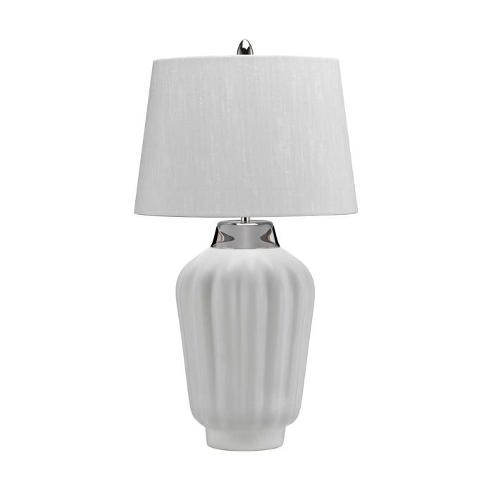 Bexley 56cm Vit bordslampa från Elstead Lighting - Den levereras med en avsmalnande lampsk&auml;rm i ljus elfenbensf&auml;rgad konstsilke med en silverlaminerad insida, handgjord i Storbritannien.