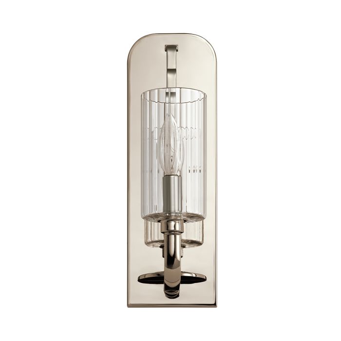 Kimrose 35cm Nickel vägglampa från Elstead Lighting - Dess geometriska former st&aring;r i fokus och f&ouml;rst&auml;rks av en elegant finish i polerad nickel.