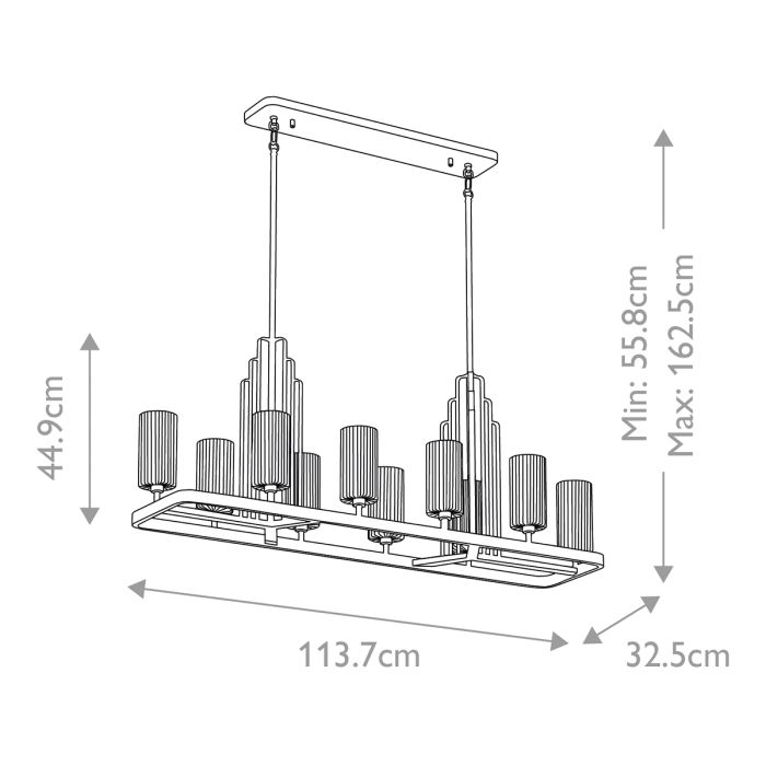 Kimrose 114cm Borstad mässing taklampa från Elstead Lighting - Dess geometriska former st&aring;r i fokus och f&ouml;rst&auml;rks av en elegant finish i borstad m&auml;ssing.