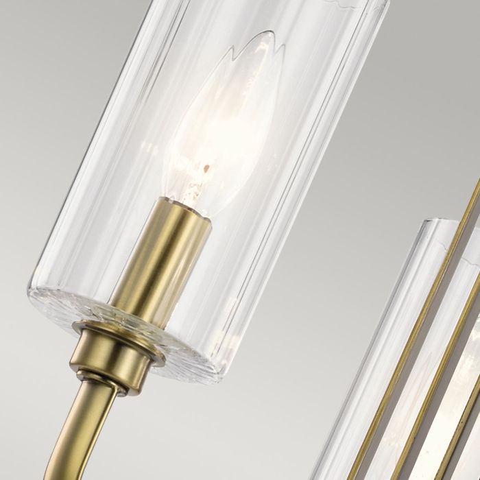 Kimrose Ø45 Borstad mässing taklampa från Elstead Lighting - Dess geometriska former st&aring;r i fokus och f&ouml;rst&auml;rks av en elegant finish i borstad m&auml;ssing.