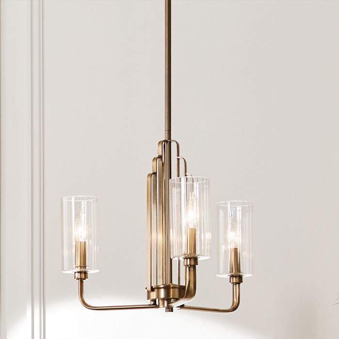 Kimrose Ø45 Borstad mässing taklampa från Elstead Lighting - Dess geometriska former st&aring;r i fokus och f&ouml;rst&auml;rks av en elegant finish i borstad m&auml;ssing.
