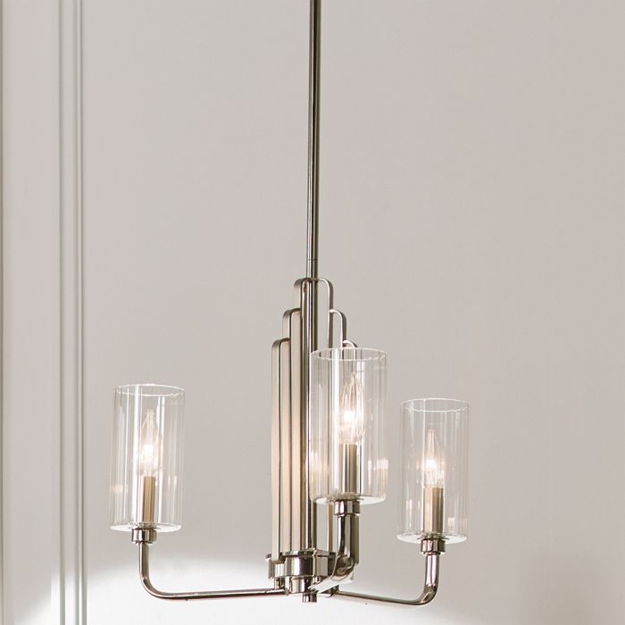 Kimrose Ø45 Nickel taklampa från Elstead Lighting - Dess geometriska former st&aring;r i fokus och f&ouml;rst&auml;rks av en elegant finish i polerad nickel.