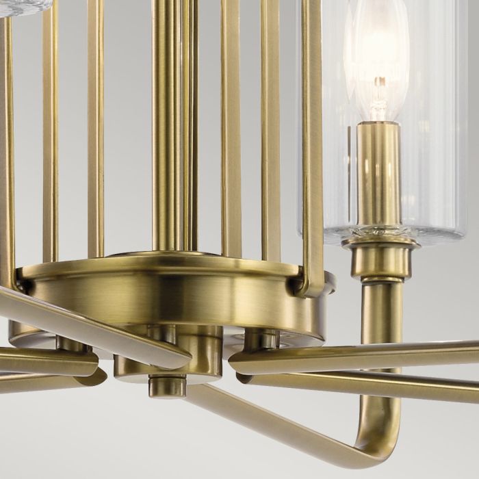 Kimrose Ø68 Borstad mässing taklampa från Elstead Lighting - Dess geometriska former st&aring;r i fokus och f&ouml;rst&auml;rks av en elegant finish i borstad m&auml;ssing.