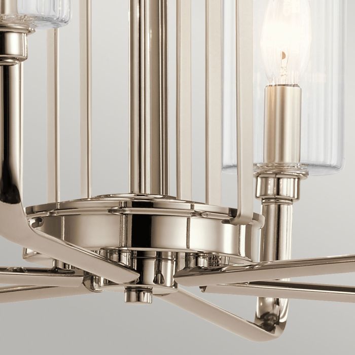 Kimrose Ø68 Nickel taklampa från Elstead Lighting - Dess geometriska former st&aring;r i fokus och f&ouml;rst&auml;rks av en elegant finish i polerad nickel.