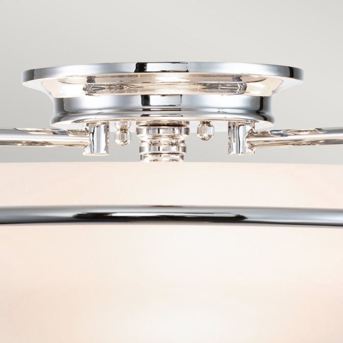 Griffin Ø42 Krom plafond från Elstead Lighting - Den etsade sk&auml;rmen &auml;r vitm&aring;lad p&aring; insidan, vilket sprider ljuset j&auml;mnt och skapar en behaglig belysning i hemmet.