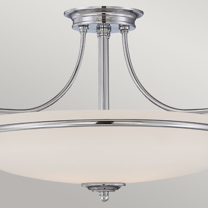 Griffin Ø42 Krom plafond från Elstead Lighting - Den etsade sk&auml;rmen &auml;r vitm&aring;lad p&aring; insidan, vilket sprider ljuset j&auml;mnt och skapar en behaglig belysning i hemmet.