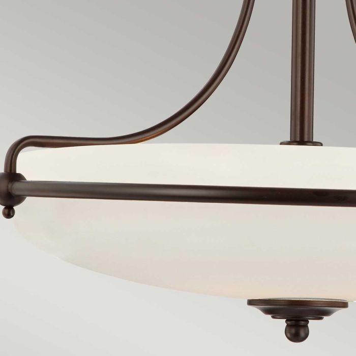 Griffin Ø53 Brons plafond från Elstead Lighting - Den etsade sk&auml;rmen &auml;r vitm&aring;lad p&aring; insidan, vilket sprider ljuset j&auml;mnt och skapar en behaglig belysning i hemmet.