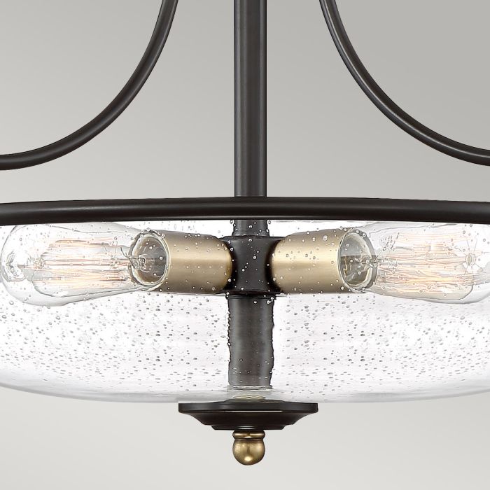 Griffin Ø42 Brons plafond från Elstead Lighting - Den klara bubbelglas-sk&auml;rmen framh&auml;ver ljusk&auml;llorna och ger en bra och fin ljusspridning i rummet.