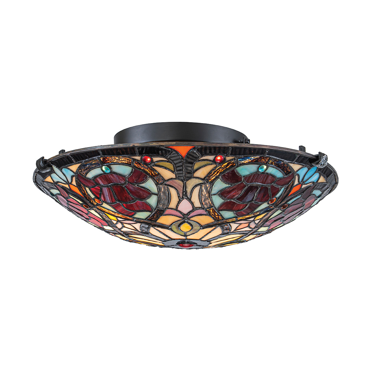 Larissa Ø42 Flerfärgad från Elstead Lighting - Larissa &auml;r en dekorativ plafond i klassisk Tiffany-stil, tillverkad av st&aring;l med en elegant finish i vintagebrons.