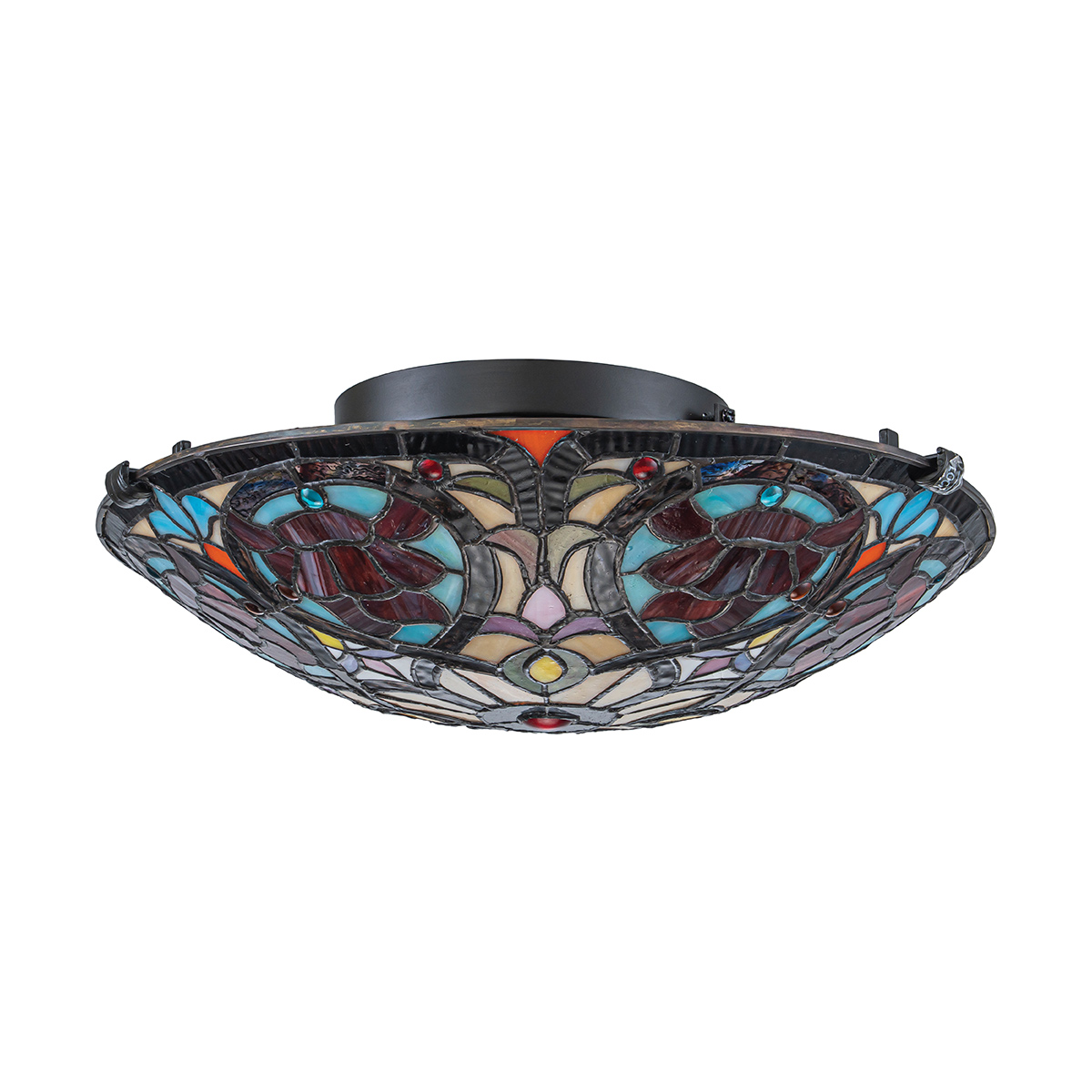 Larissa Ø42 Flerfärgad från Elstead Lighting - Larissa &auml;r en dekorativ plafond i klassisk Tiffany-stil, tillverkad av st&aring;l med en elegant finish i vintagebrons.