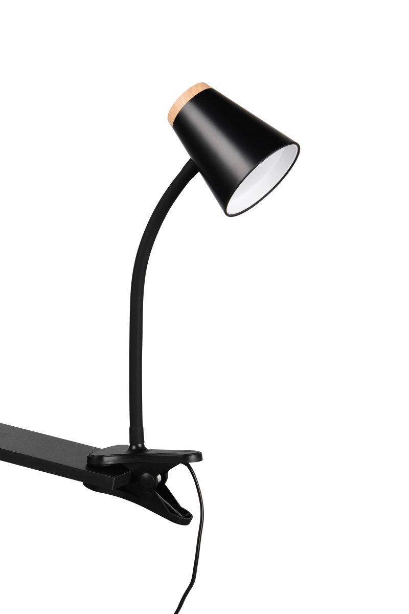 Pongo Svart klämlampa från Trio Lighting - Pongo &auml;r en modern kl&auml;mlampa med dekorativa tr&auml;detaljer.