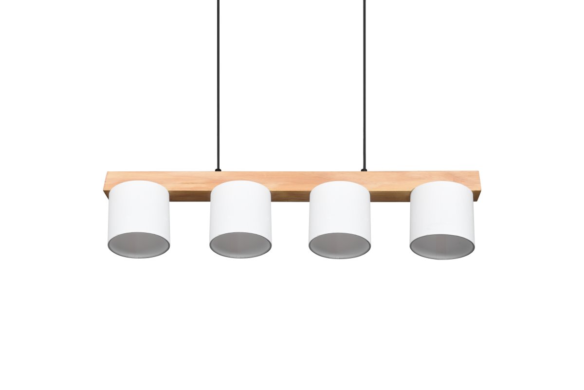 Cameron 75cm Trä taklampa från Trio Lighting - Cameron kombinerar tr&auml; och tyg i en harmonisk mix som tillf&ouml;r vardagsrummet b&aring;de charm och v&auml;rme.