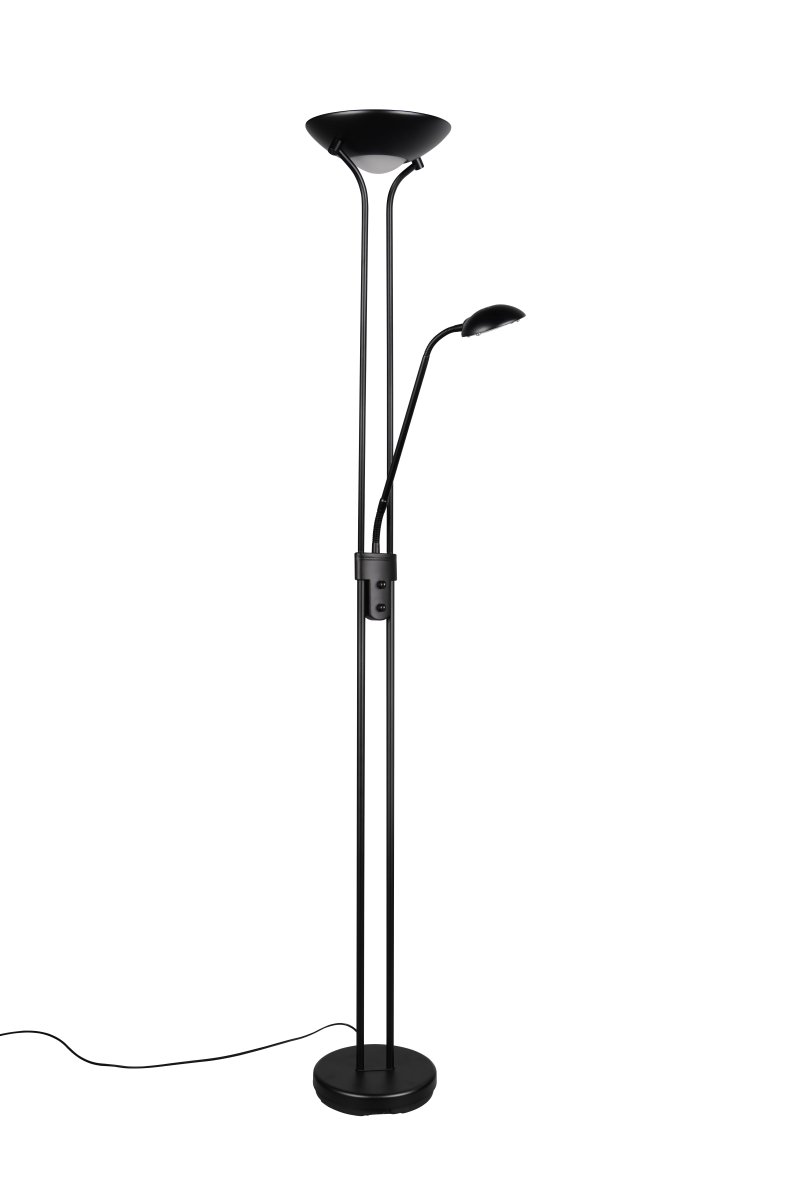 Spock Svart golvlampa från Trio Lighting - Golvlampan Spock imponerar med en enkel design som utstr&aring;lar tidl&ouml;s modernitet och erbjuder m&aring;nga anv&auml;ndnings- och kombinationsm&ouml;jligheter.