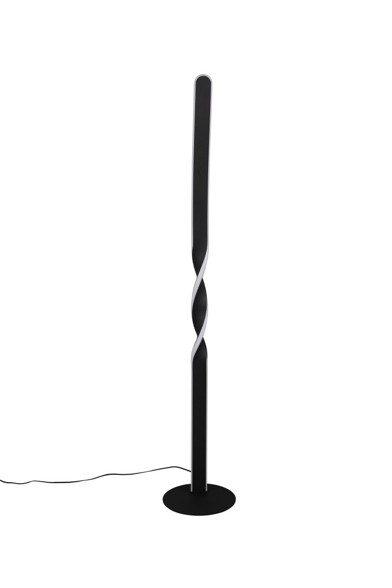 Ginko Svart golvlampa från Trio Lighting - Den vridna amaturen med LED-lister avger ett starkt och varmvitt ljus, perfekt att placera i vardagsrummet eller matsalen som central ljuspunkt.