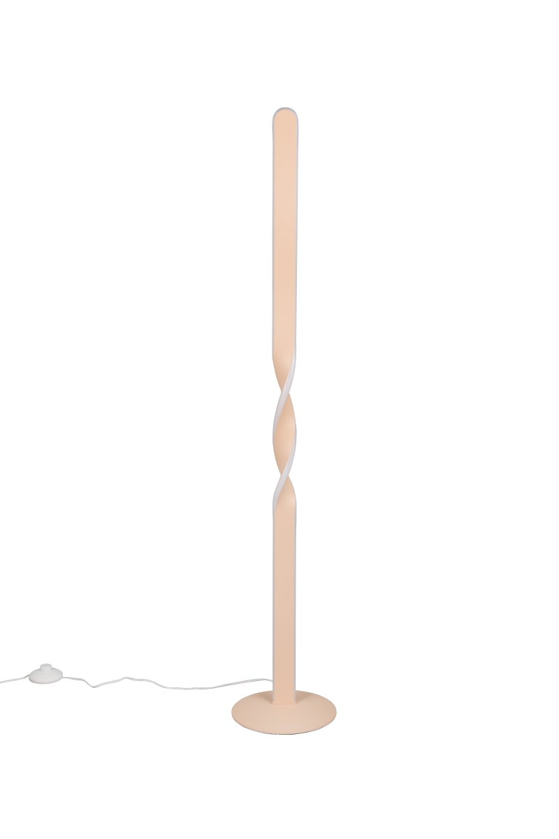 Ginko Sand golvlampa från Trio Lighting - Den vridna amaturen med LED-lister avger ett starkt och varmvitt ljus, perfekt att placera i vardagsrummet eller matsalen som central ljuspunkt.