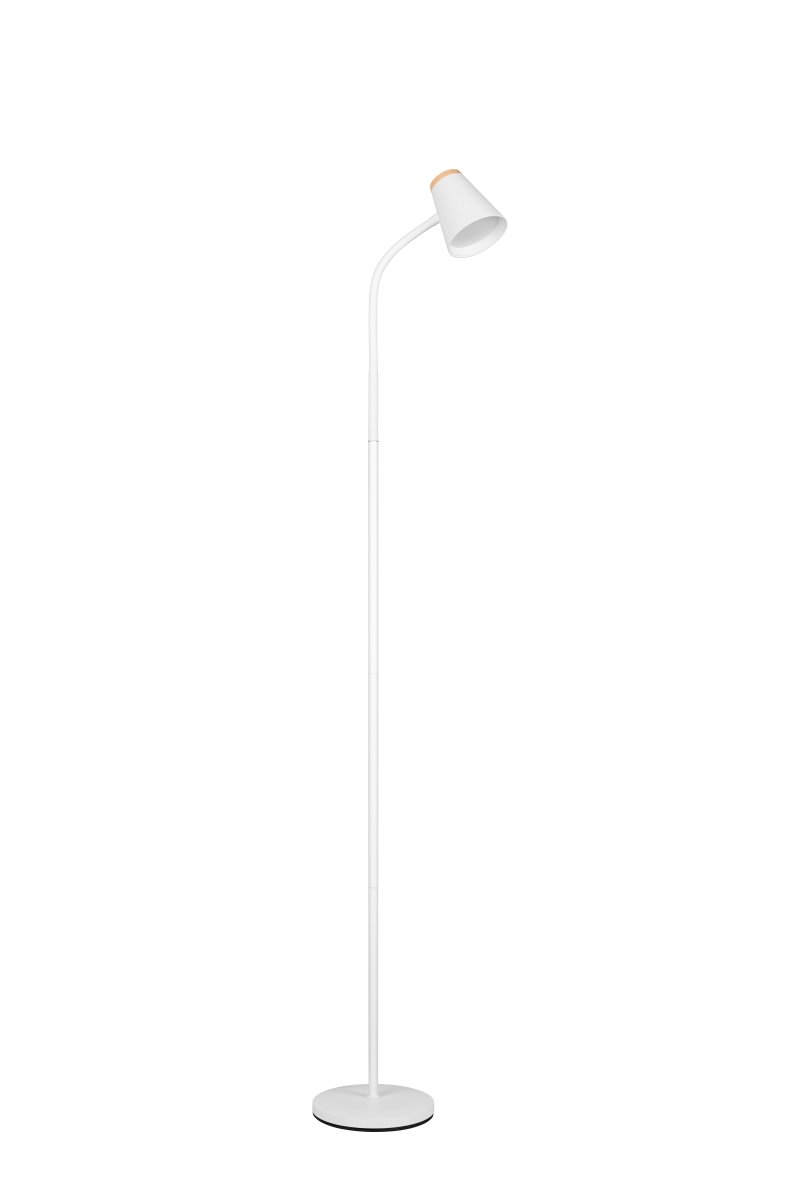 Pongo Vit golvlampa från Trio Lighting - Den n&auml;tta formen och det vinkelbara lamphuvudet g&ouml;r Pongo m&aring;ngsidig och sm&auml;lter enkelt in i alla hem och stilar.