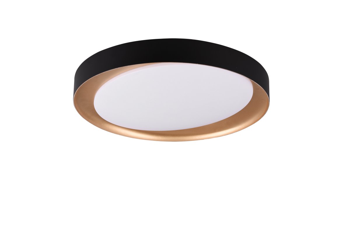 Zeta Ø48 Svart plafond från Trio Lighting - Den gyllene ytan p&aring; insidan av den annars svarta taklampan ger ett l&auml;tt skimmer och ett behagligt mjukt ljus.