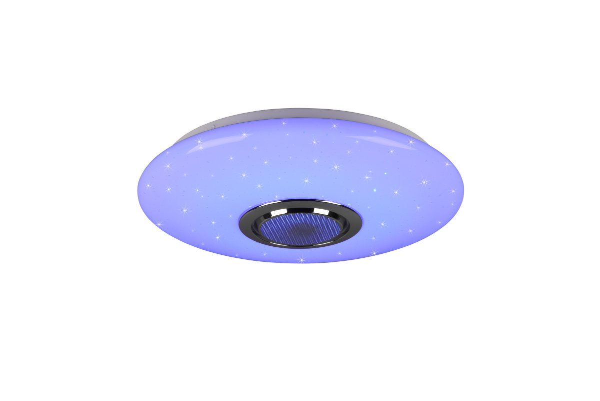 Musica Ø40 Vit barnlampa från Trio Lighting - Taklampan Musica sprider gott hum&ouml;r med en integrerad Bluetooth-h&ouml;gtalare och ger r&auml;tt ljus f&ouml;r en st&auml;mningsfull milj&ouml;.