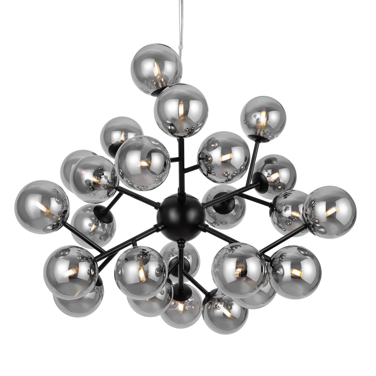 Dallas Ø65 Svart taklampa från Maytoni - Dess unika design med runda glaskupor i olika riktningar skapar ett dramatiskt och elegant ljusspel som fyller rummet med v&auml;rme och karakt&auml;r.