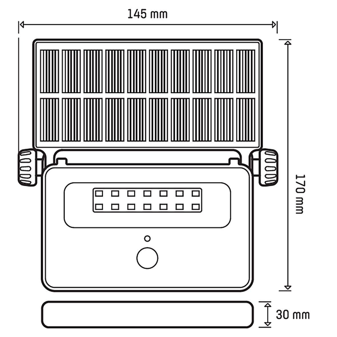 Batteridriven strålkastare med sensor Svart solcellslampa från Designlight - F&ouml;rutsatt att det &auml;r m&ouml;rkt (mindre &auml;n 10 lux) och n&aring;gon/n&aring;got r&ouml;r sig i ett omr&aring;de 5m eller n&auml;rmare armaturen, t&auml;nds denna upp automatiskt och bibeh&aring;ller ljuset 30 sekunder fr&aring;n senast registrerade r&ouml;relse.