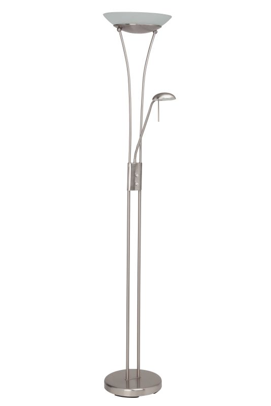 Finn Silver golvlampa från Brilliant - Lampan sprider ett varmvitt ljus som skapar en ombonad k&auml;nsla och med den integrerade dimmern kan ljusstyrkan regleras stegl&ouml;st.