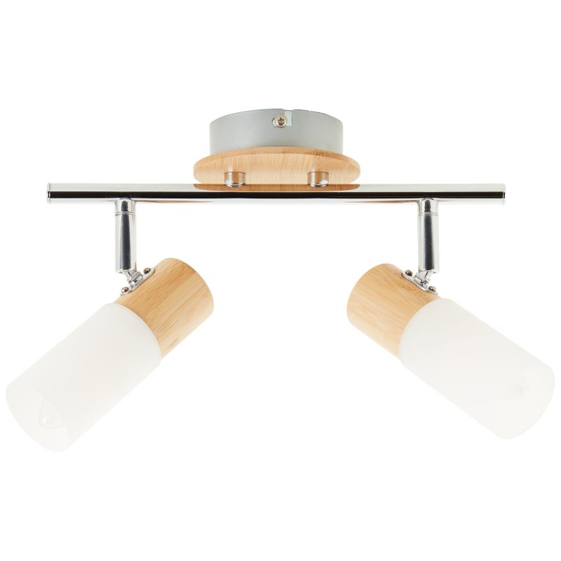 Babsan 2 Trä spotlight från Brilliant - Tr&auml;detaljerna i kombination med de vita sk&auml;rmarna ger en varm och naturlig k&auml;nsla som m&ouml;ter modern funktionalitet.