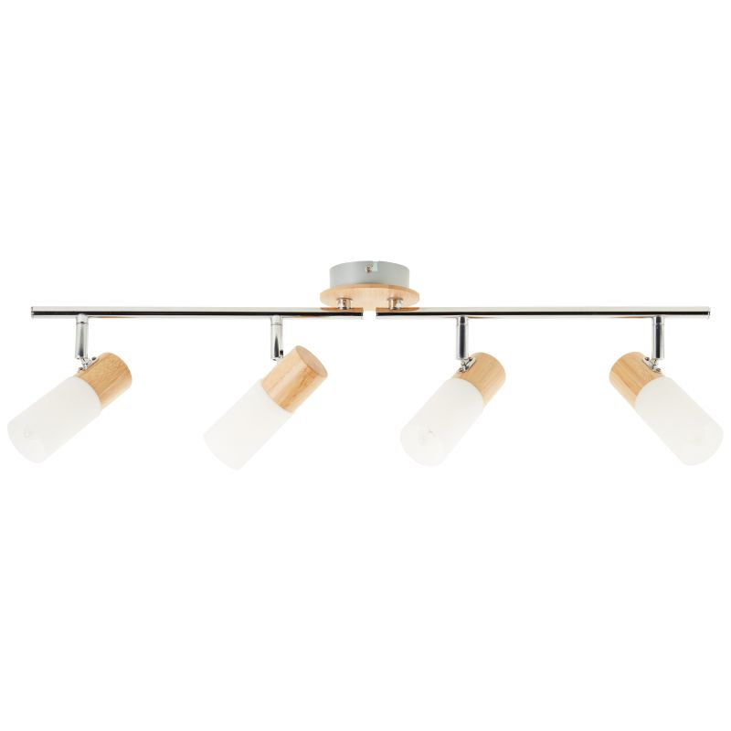 Babsan 4 Trä spotlight från Brilliant - Tr&auml;detaljerna i kombination med de vita sk&auml;rmarna ger en varm och naturlig k&auml;nsla som m&ouml;ter modern funktionalitet.