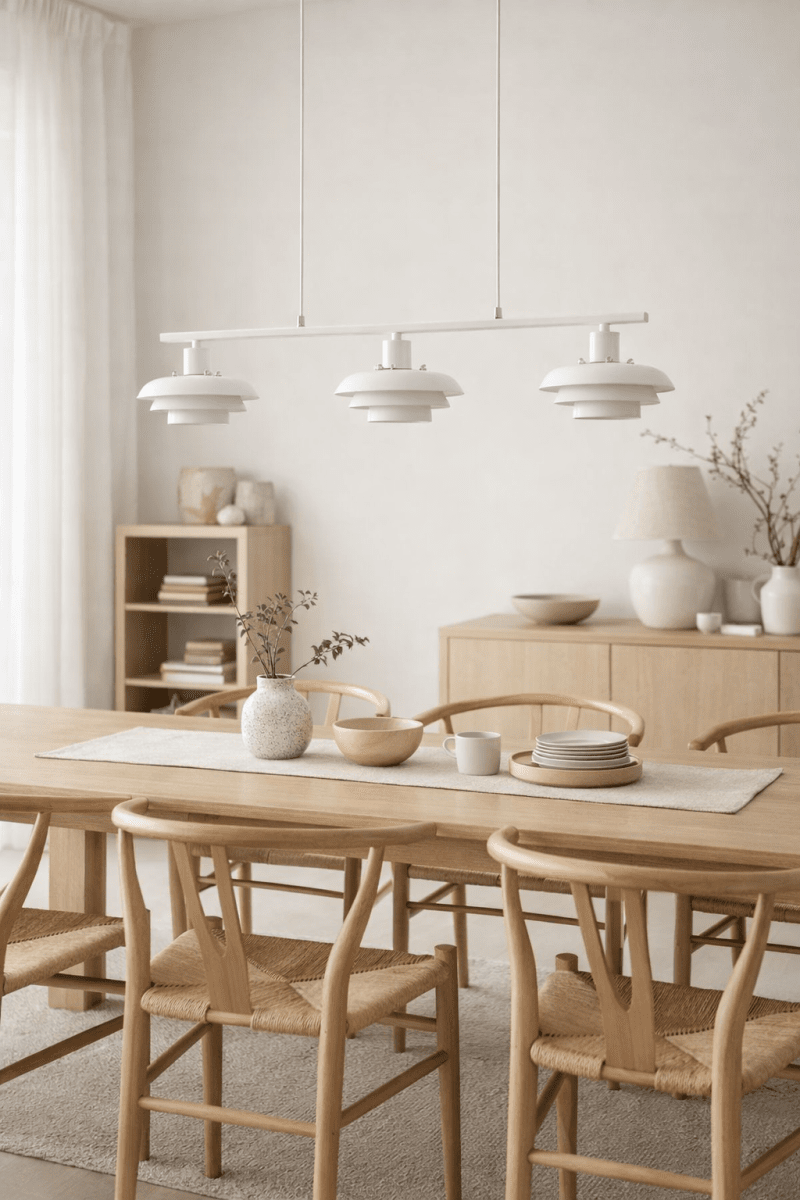 Stealth 86cm Vit taklampa från Nordic Lighting - Stealth &auml;r en stilren taklampa i vit metall med tre ned&aring;triktade sk&auml;rmar som ger ett behagligt, riktat ljus &ouml;ver exempelvis matbord eller k&ouml;ks&ouml;.