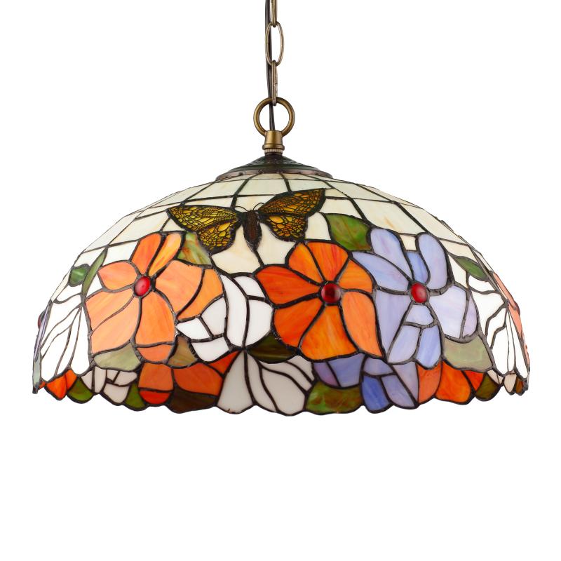 Tropisk Ø40 Flerfärgad från Norrsken Design - Tropisk &auml;r en klassisk Tiffany lampa med vacker design med blommor och fj&auml;rilar i olika f&auml;rger.