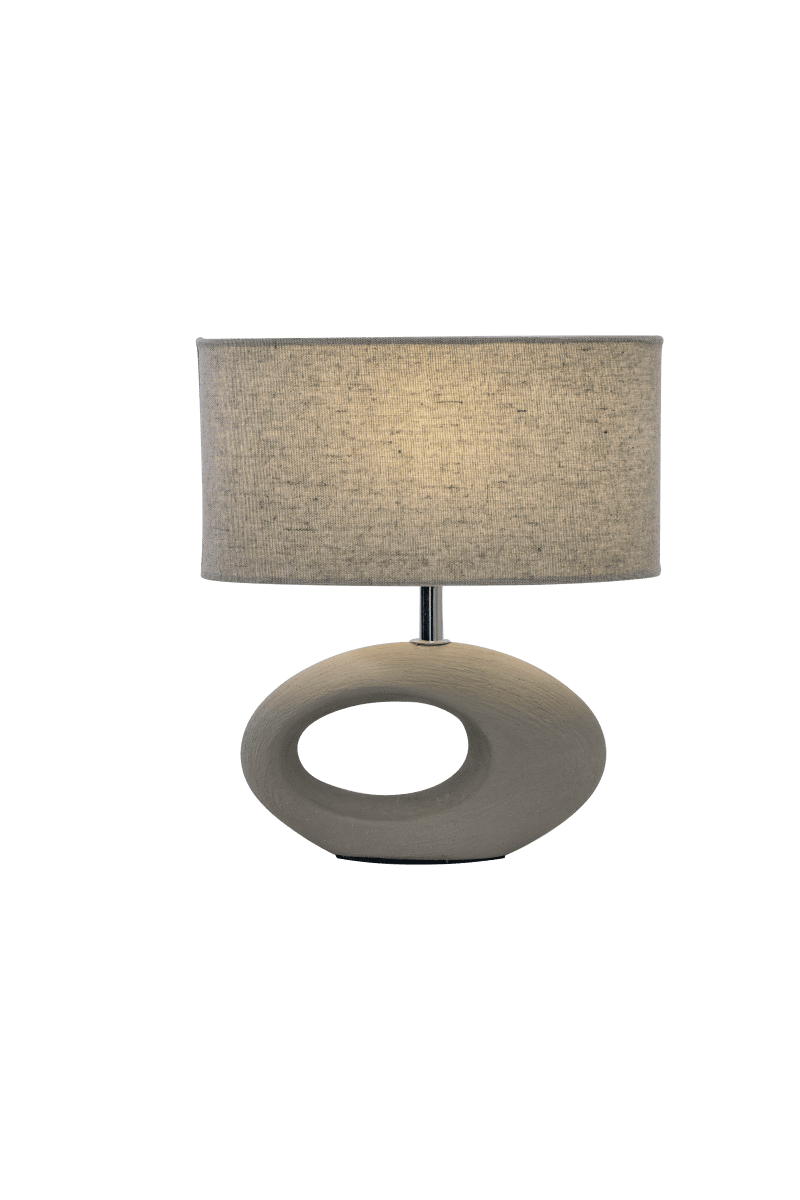 Olina 24cm Brun bordslampa från Aneta Lighting - Bordslampan Olina har en keramikfot i brun f&auml;rg med modern design och en oval lampsk&auml;rm i beige f&auml;rg av textil.