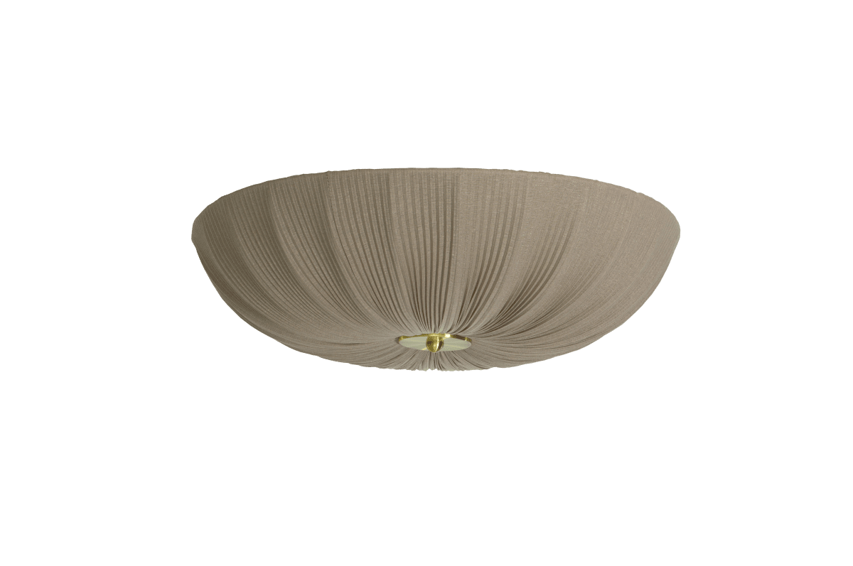 Lady Ø55 Grå plafond från Aneta Lighting - Kombinationen av den varmgr&aring; textilen och detaljerna i m&auml;ssing ger lampan ett stilfullt och tidl&ouml;st uttryck.