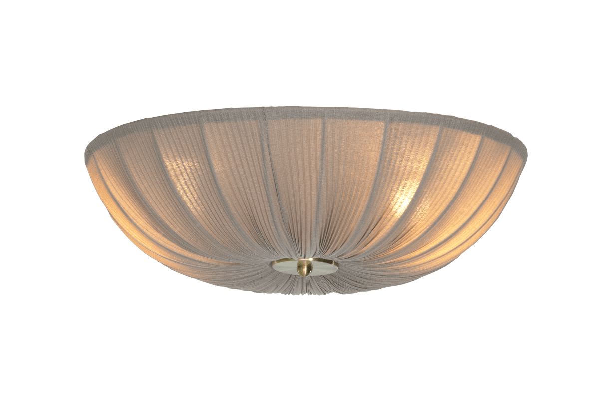 Lady Ø45 Grå plafond från Aneta Lighting - Kombinationen av den varmgr&aring; textilen och detaljerna i m&auml;ssing ger lampan ett stilfullt och tidl&ouml;st uttryck.