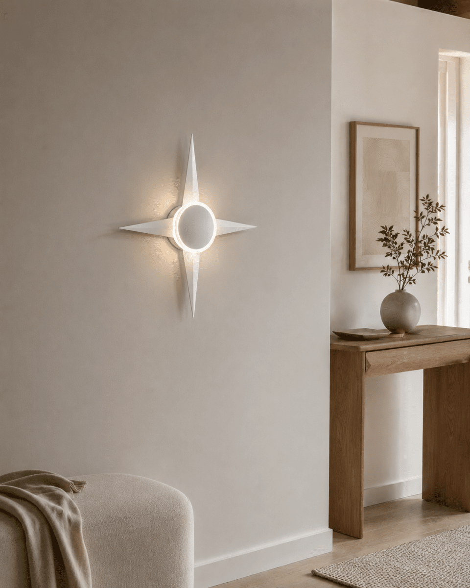 Bari 55cm Vit vägglampa från Lampan - Designad v&auml;gglampa med integrerad LED som ger ett fint, vitt dekorativt ljus b&aring;de p&aring; v&auml;ggen och genom akrylringen.