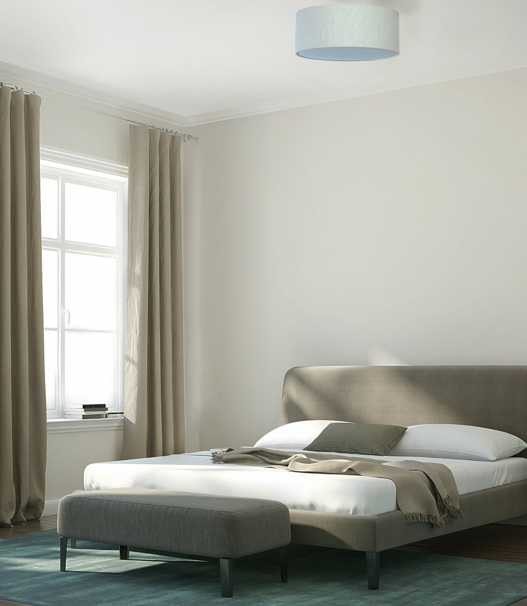 Bendir Ø38 Beige plafond från Aneta Lighting - Fina Bendir plafond med textilskärm ger ett bekvämt ljus som sprider sig bra i rummet.